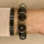 Adrienne Vittadini Beaded Stretch Watch β Crystal Accent Face β Statement Bracelet Watch β Bold Black & Gold Chunky Jewelry β Quartz