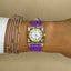 Aremix Women’s Floral Enamel Watch – Purple Leather Strap & Gold-Tone Case