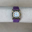 Aremix Women’s Floral Enamel Watch – Purple Leather Strap & Gold-Tone Case