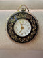 Swiss Made Ornate Pocket Watch β Black & Gold Embellished Face with Floral Scroll Back