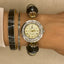 Adrienne Vittadini Beaded Stretch Watch – Crystal Accent Face – Statement Bracelet Watch – Bold Black & Gold Chunky Jewelry – Quartz