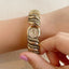 Peek-A-Boo Vintage Gold Pearl Braided Hidden Manual Watch Bracelet