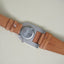 1990s Vintage Silver-Tone Wide-Frame Watch with Tan Leather Band
