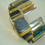 1990s Vintage Gold-Tone Green & Blue Accent Bracelet Cuff Watch