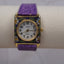 Aremix Women’s Floral Enamel Watch – Purple Leather Strap & Gold-Tone Case
