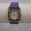 Aremix Women’s Floral Enamel Watch – Purple Leather Strap & Gold-Tone Case