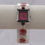 Vintage Main Line Pink Rose Bangle Watch – Clear Resin Floral Band, Rectangular Crystal Accent Case, Silver Tone Quartz Women’s Bracelet Watch