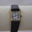 Vintage Seiko Tank-Style Quartz Watch – Roman Numerals, Gold-Tone Case, Black Leather Strap – Classic Minimalist