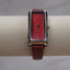 Vintage Geneva Red Dial Rectangular Watch | Burgundy Leather Strap | Minimalist Quartz Watch | Art Deco Inspired