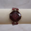 Vintage-Style Octagon Faceted Dress Watch – Deep Burgundy & Gold